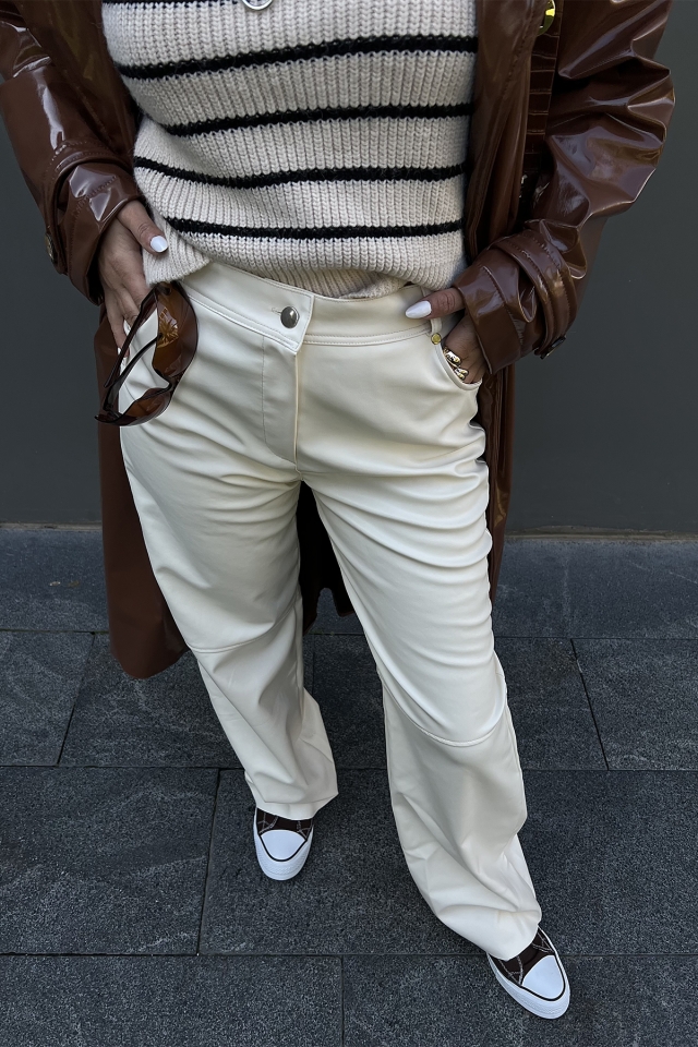 Cream Leather Pants ATE2210 - 2