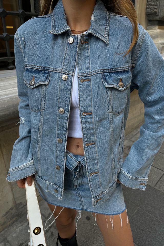 Double Breasted Collar Jean Jacket ATE2243 - 2