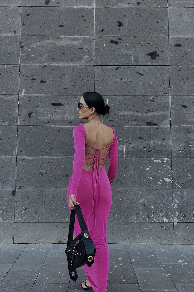 Fuschia Back Laced Detail Dress ATE2009 - 4