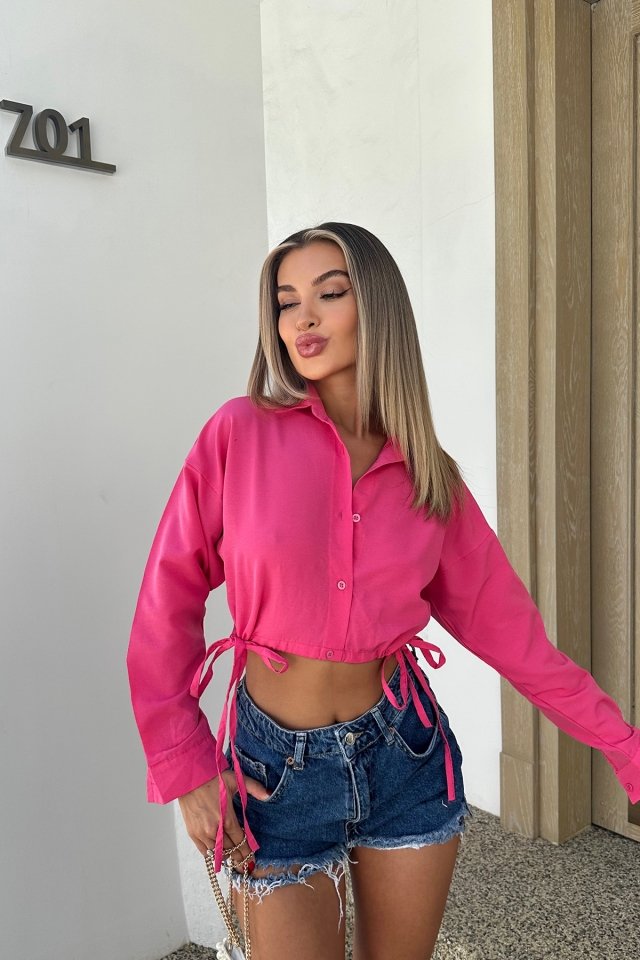 Fuşya Bağlamalı Crop Top ATE7716 - 3