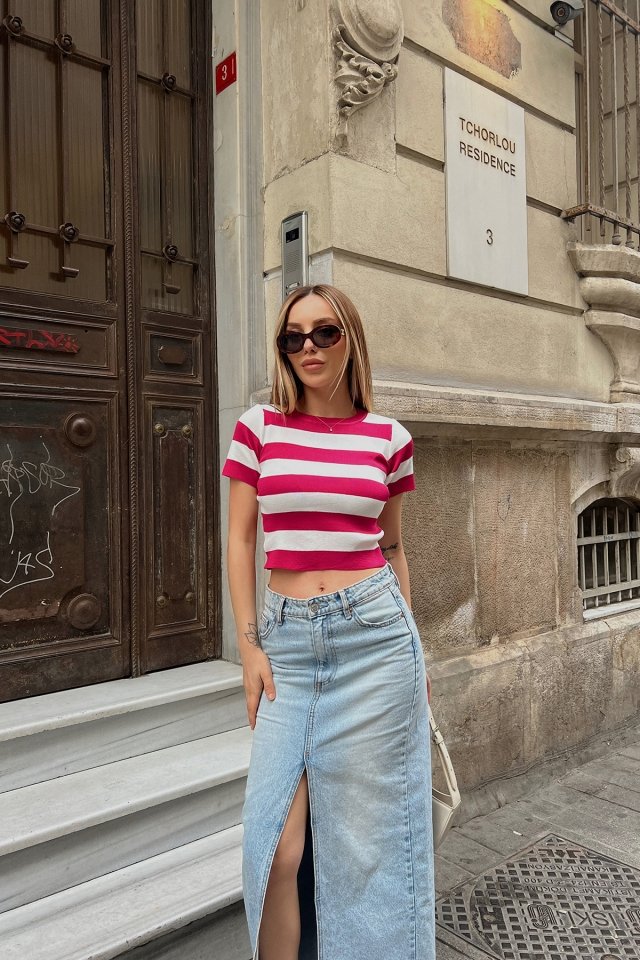 Fuşya Bisiklet Yaka Crop Top ATE6826 - 2