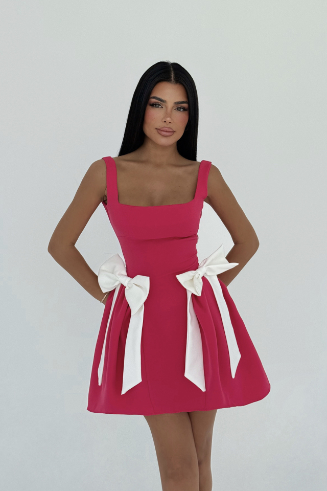 Fuşya Nellie Fiyonk Detaylı Mini Elbise ATE-2716