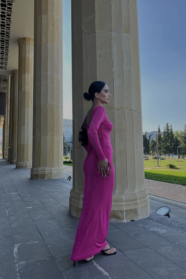Lucilda Fuşya Sırtı Bağcık Detay Elbise ATE2009 - 3