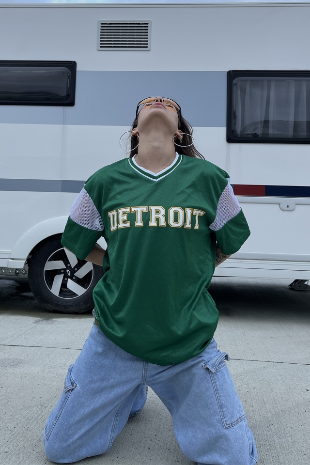 Green Detroit Written Oversize Tshirt ATE6680 - 2