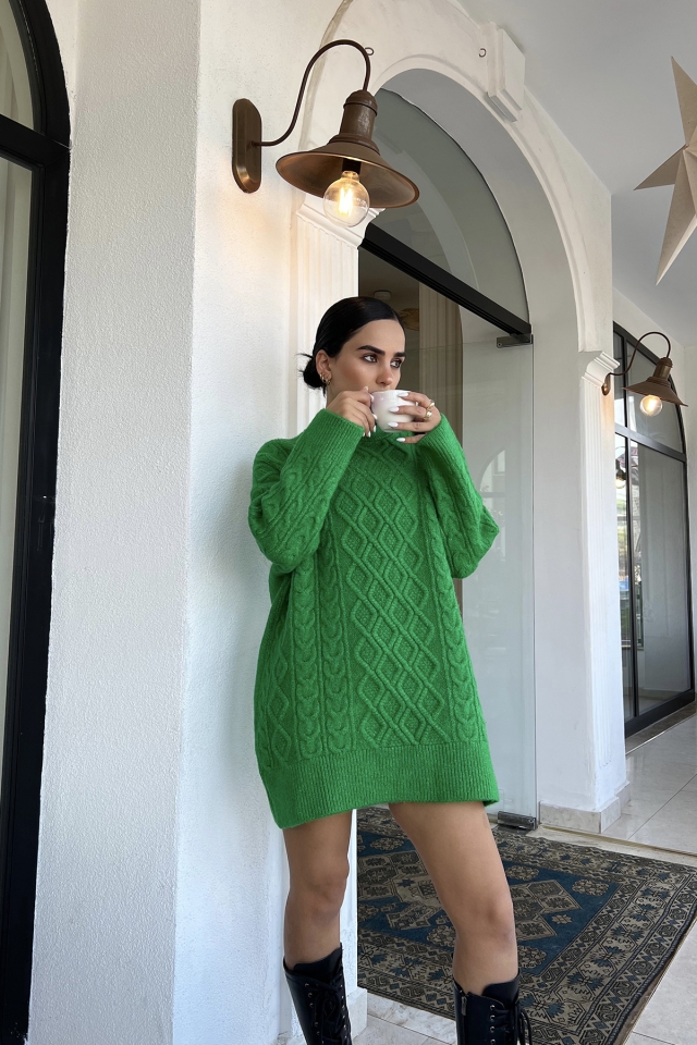 Green Knitting Long Sweater ATE2097 - 1
