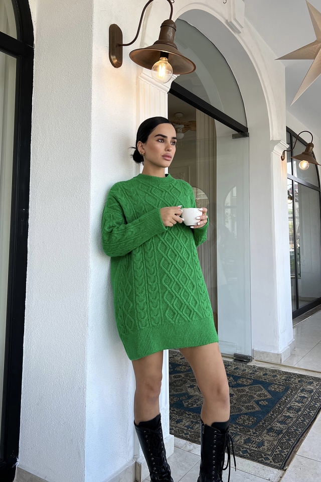 Green Knitting Long Sweater ATE2097 - 3