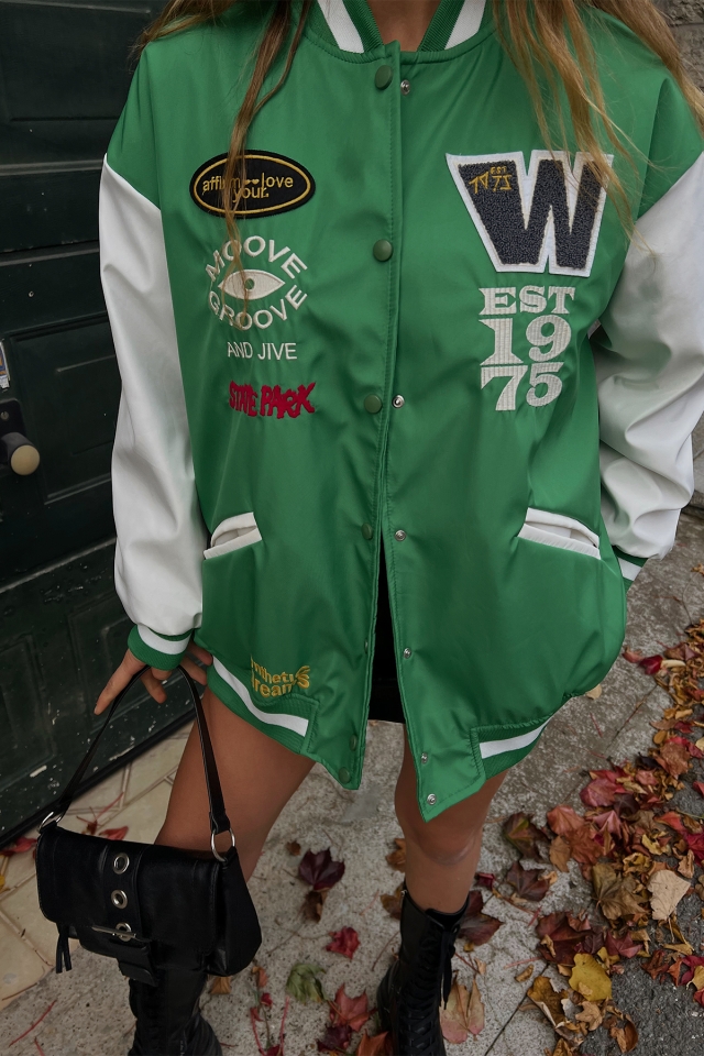 Green Letter Printed College Jacket ATE2533 - 3