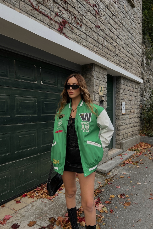 Green Letter Printed College Jacket ATE2533 - 4