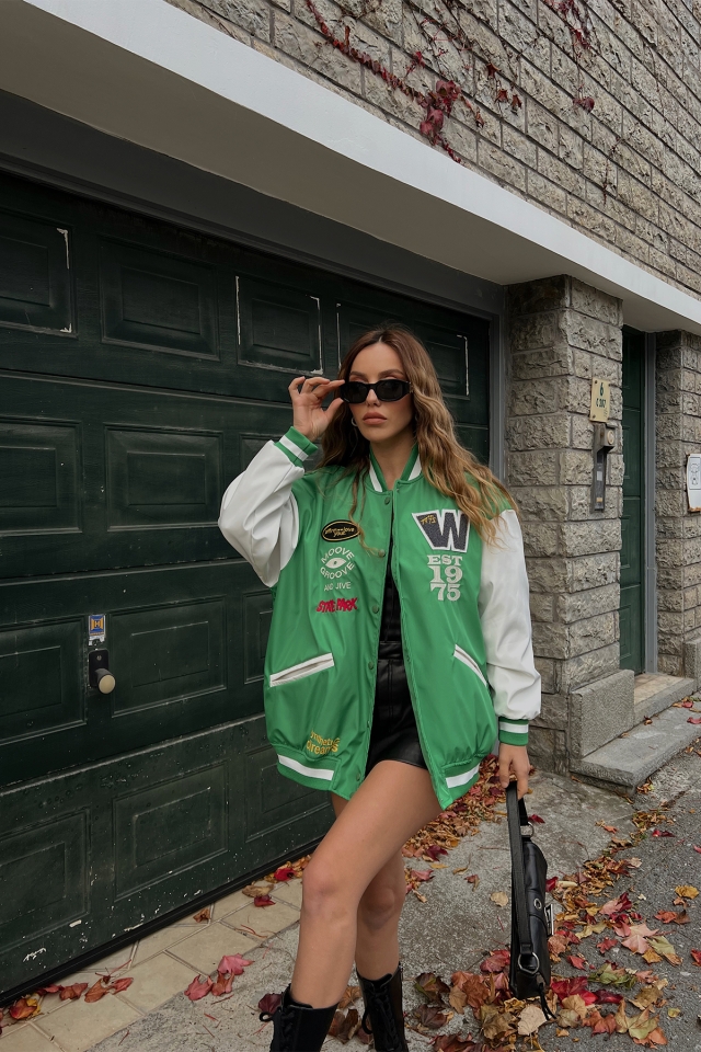 Green Letter Printed College Jacket ATE2533 - 5