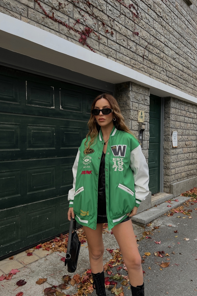 Green Letter Printed College Jacket ATE2533 - 1