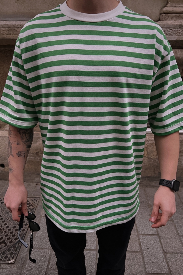 Green Lined Oversize Tshirt ATE5263 - 2