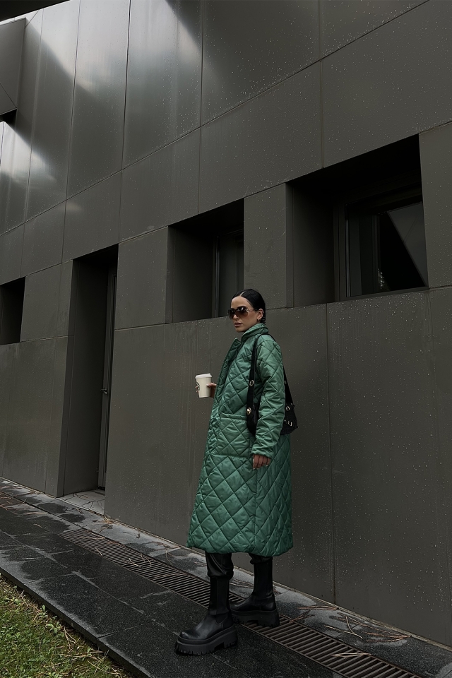 Green Quilted Long Coat ATE2061 - 3