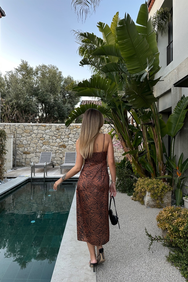 Kahverengi Halka Detay Askılı Elbise ATE4859 - 5