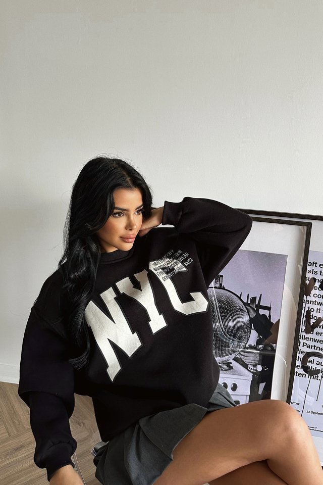 Kahverengi NYC Baskılı Sweat ATE-0251 - 3