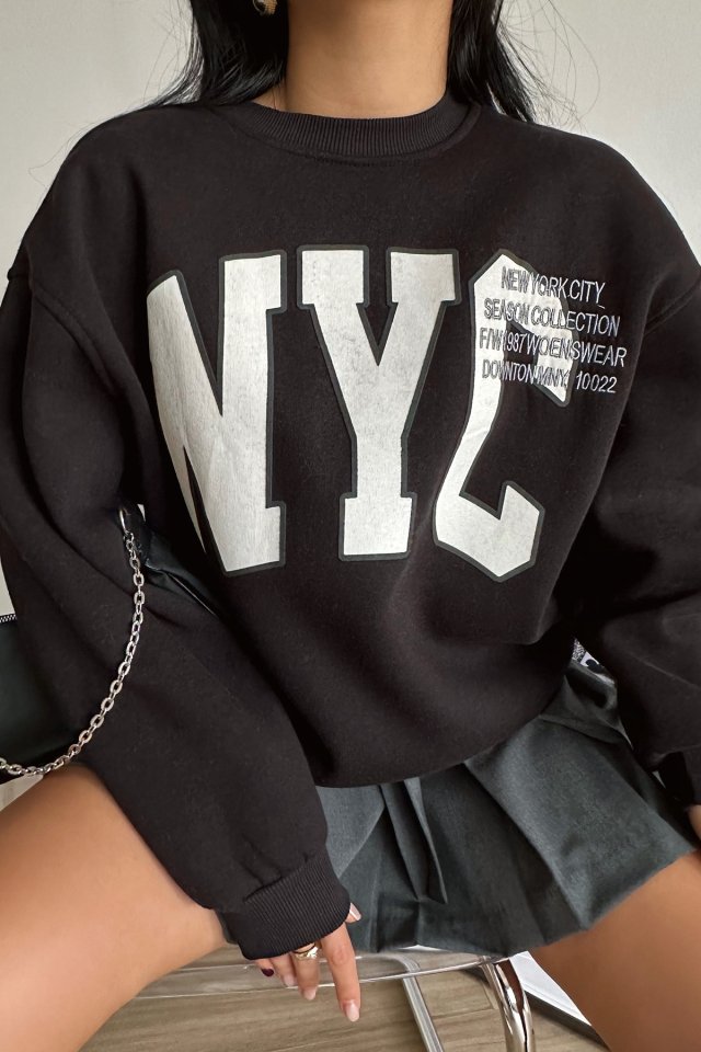 Kahverengi NYC Baskılı Sweat ATE-0251 - 2