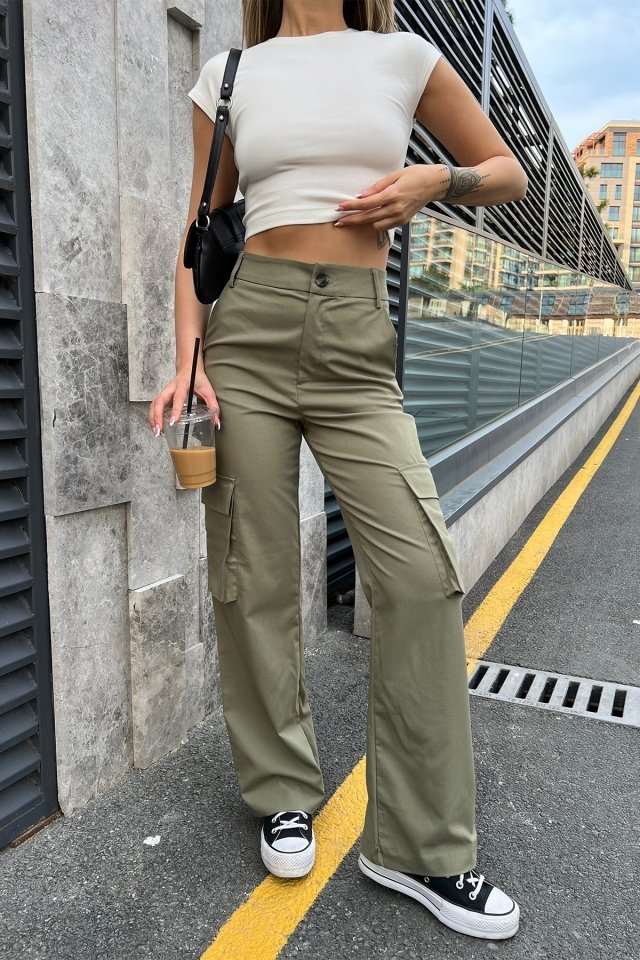 Khaki Cargo Pocket Pants ATE6102 - 2