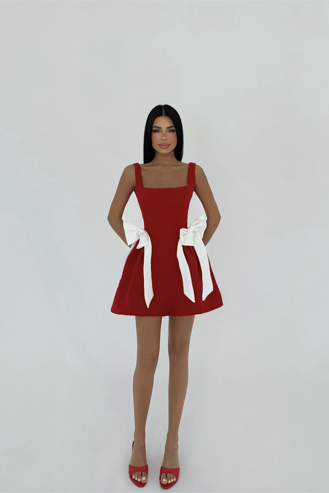 Kırmızı Nellie Fiyonk Detaylı Mini Elbise ATE-2719 - 2
