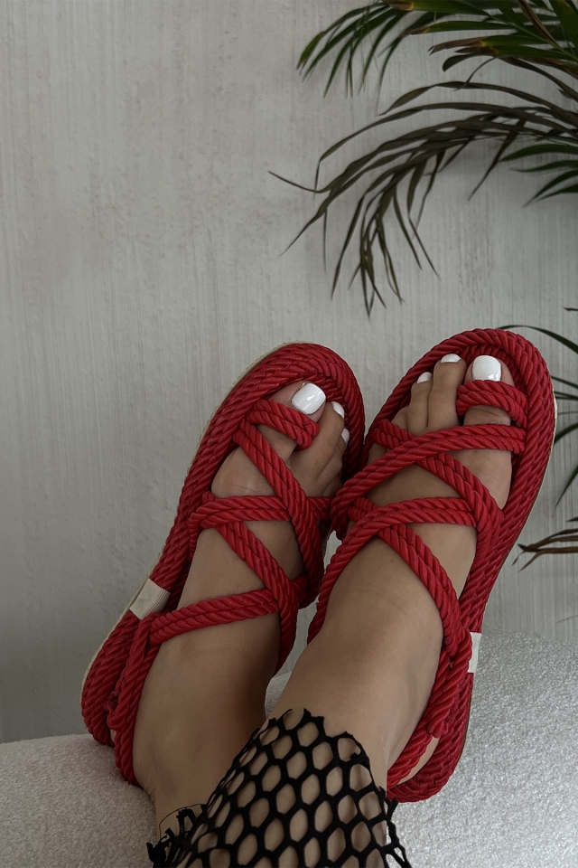 Kırmızı Hasır Sandalet ATEL36 