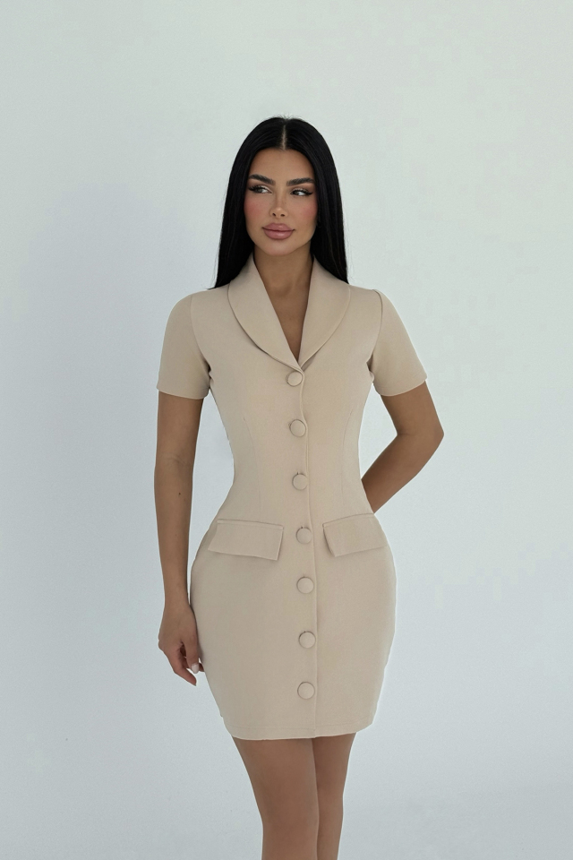 Krem Lady Mini Elbise ATE-2458 