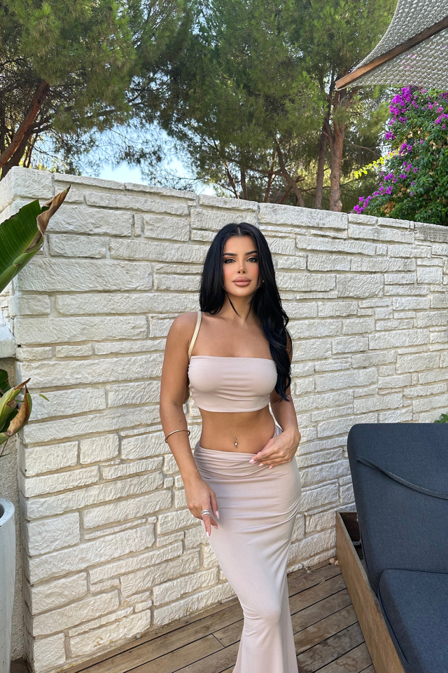 Krem Eteği Büzgülü Takım ATE8284 - 3