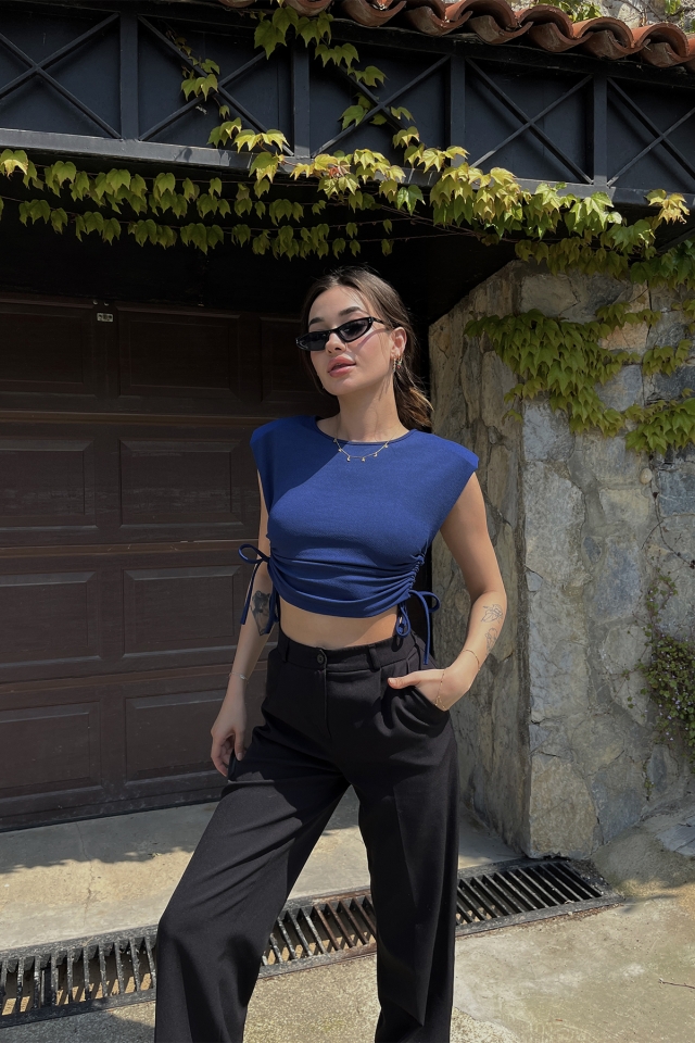 Lacivert Bağlamalı Crop Top ATE6522 