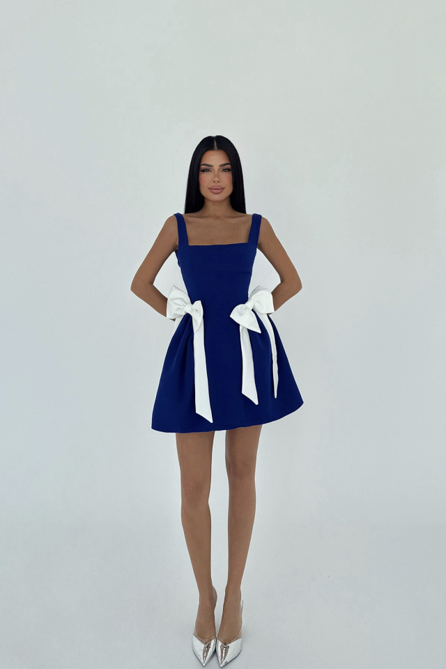 Lacivert Nellie Fiyonk Detaylı Mini Elbise ATE-2717 - 2