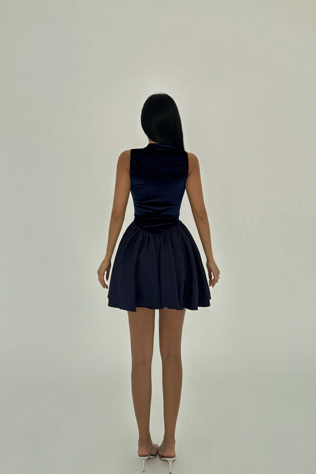 Lacivert Begonlia Mini Elbise ATE-2475 - 3