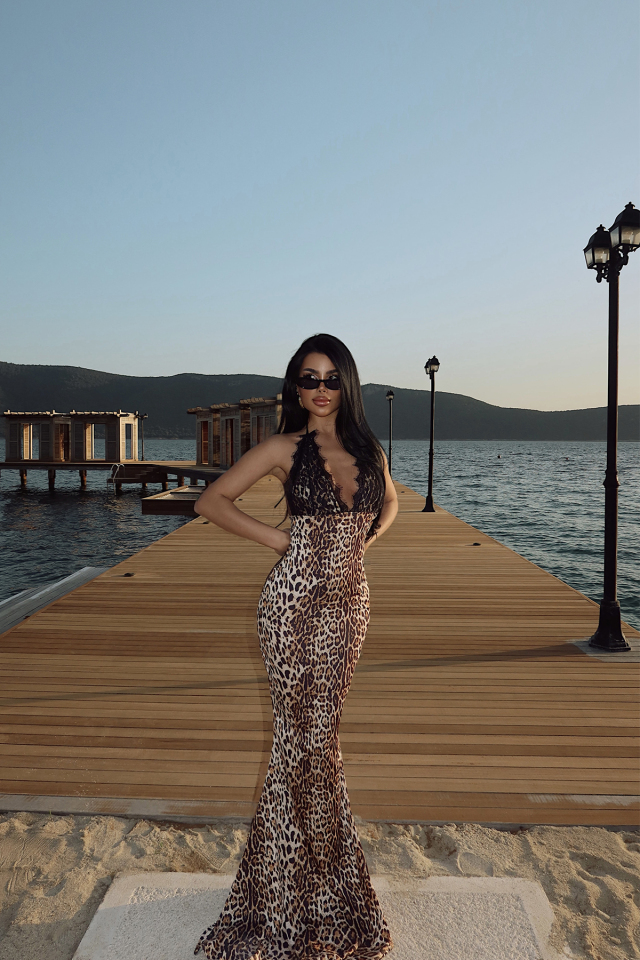 Leopar Luiperd Dantel Uzun Elbise ATE-2574 - 1