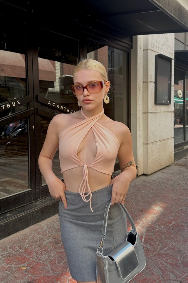 Light Pink Color Front Laced Crop Top ATE6200 - 5