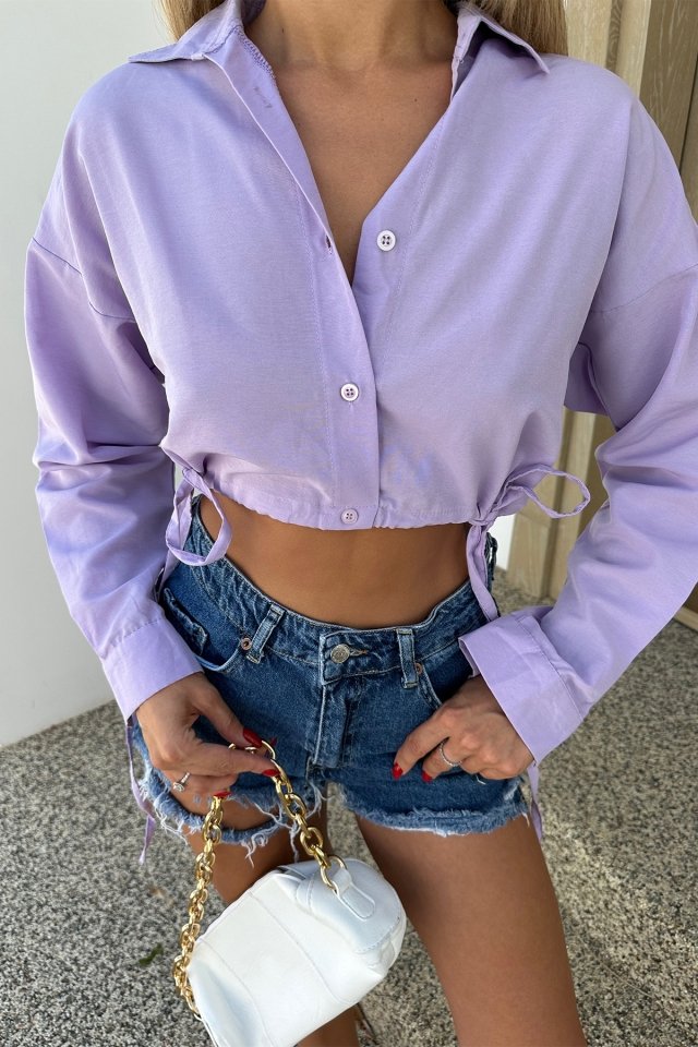 Lila Bağlamalı Crop Top ATE7704 - 2