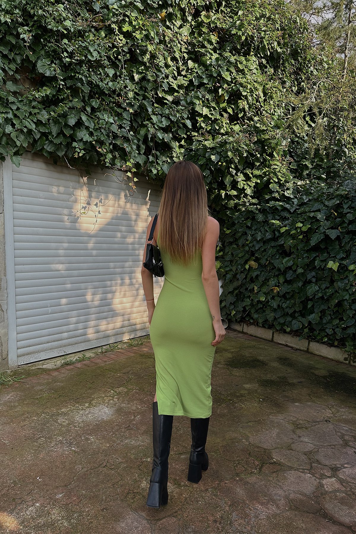 Mint Yeşili Yırtmaç Detay Uzun Elbise ATE4307 - 4