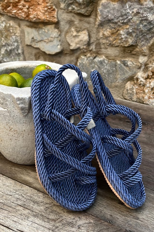 Navy Blue Wicker Sandals ATE6375 - 3