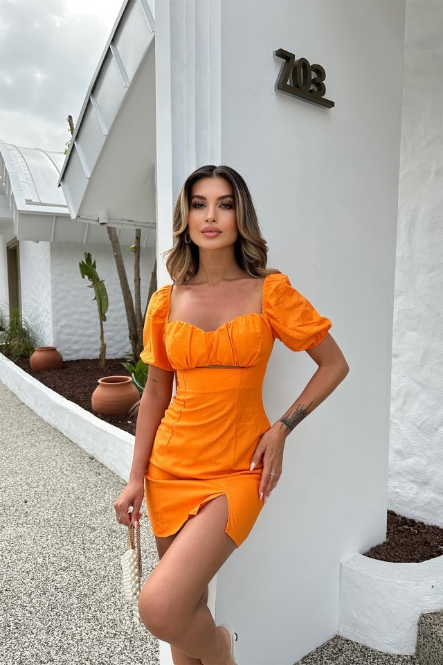 Orange Front Detail Mini Dress ATE6936 