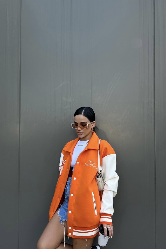 Orange Shirt Collar Jacket ATE2298 - 4