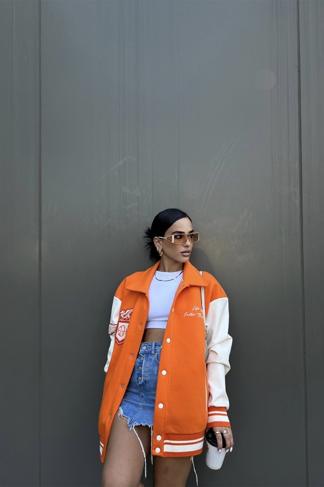 Orange Shirt Collar Jacket ATE2298 - 1