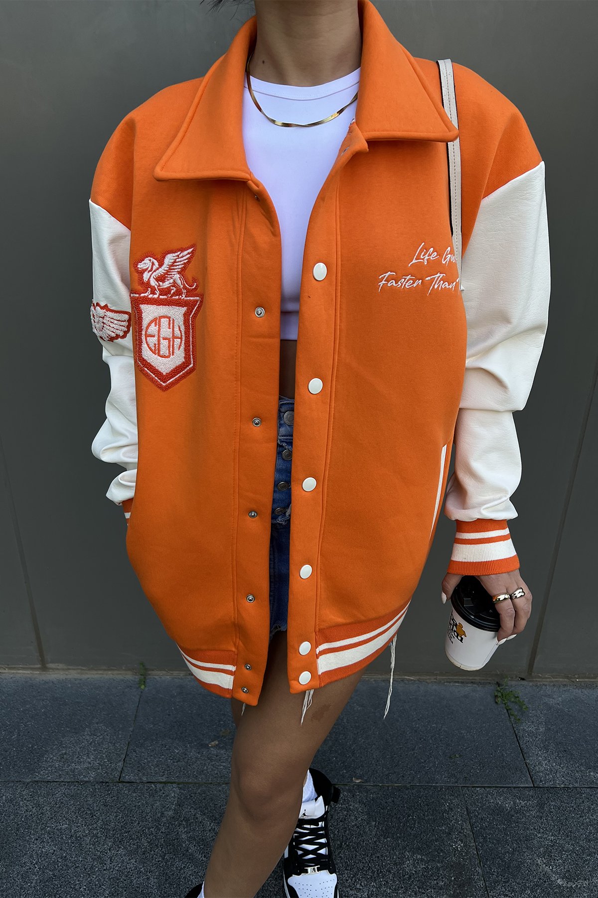 Orange Shirt Collar Jacket ATE2298 - 2