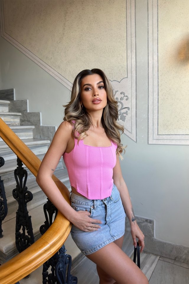 Pembe Askılı Crop Top ATE6297 - 1