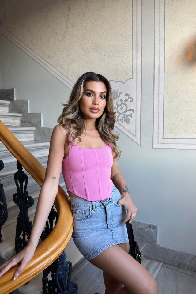 Pembe Askılı Crop Top ATE6297 - 3