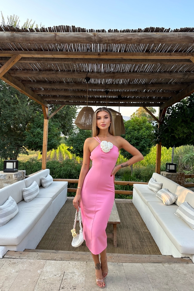 Pembe Yırtmaç Detay Elbise ATE8043 - 3