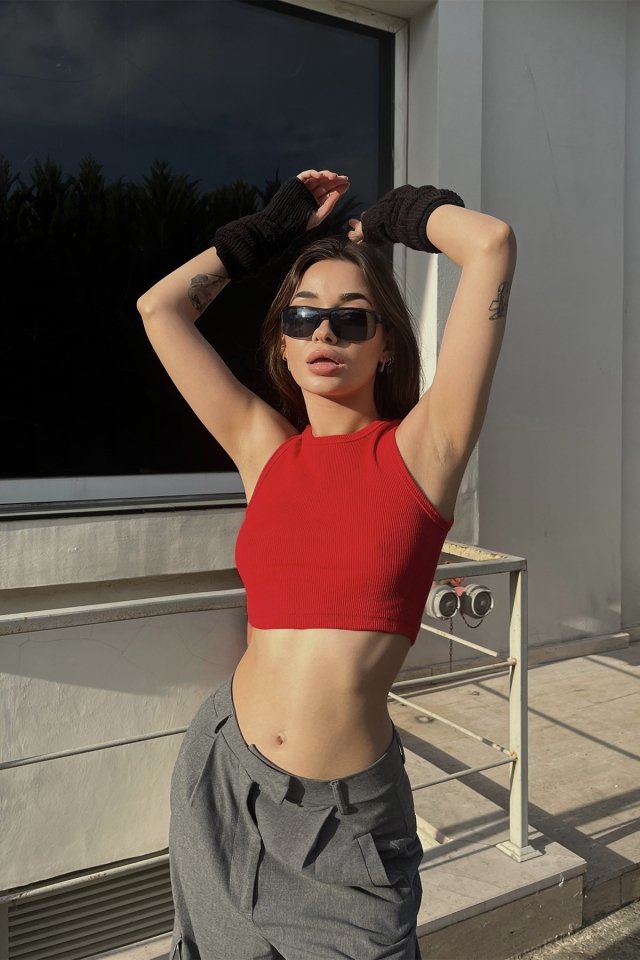 Red Basic Crop Top ATE6490 - 2