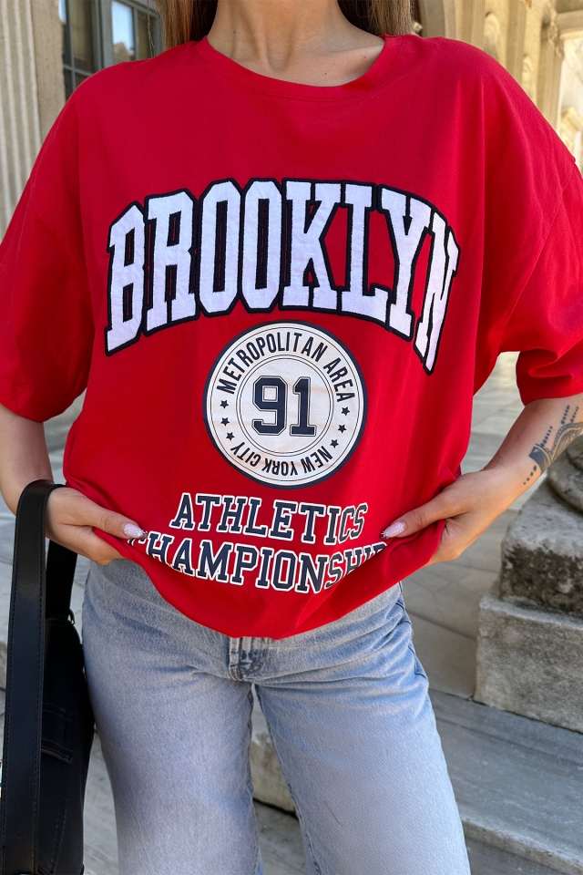  Red Brooklyn Letter Tshirt AATE5305 - 2