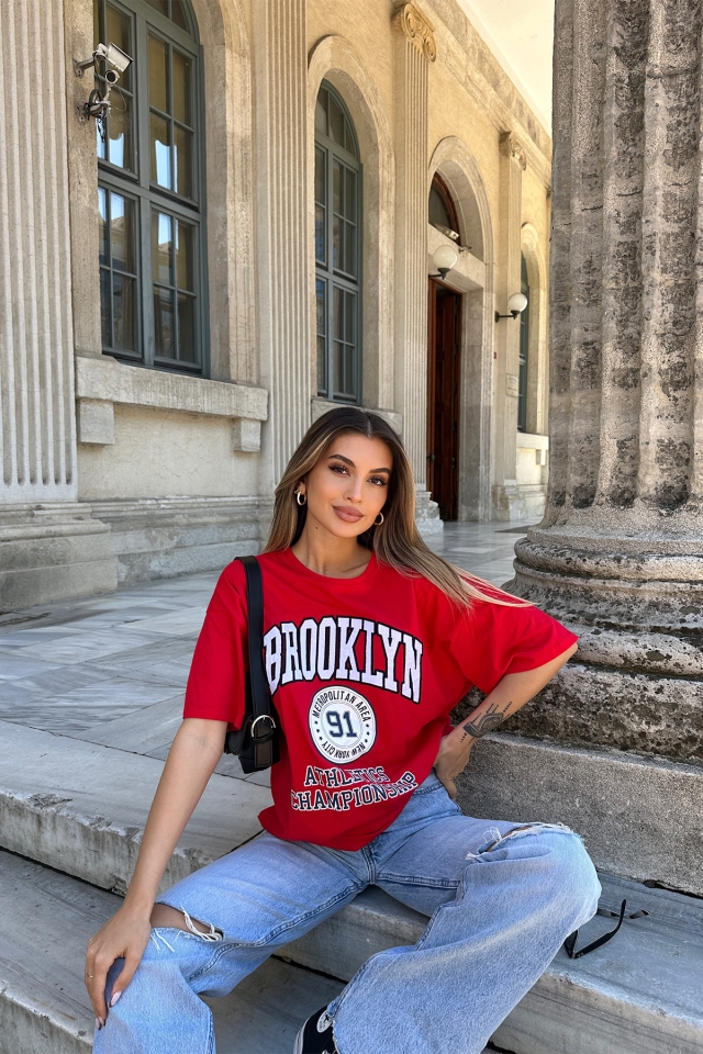  Red Brooklyn Letter Tshirt AATE5305 - 1