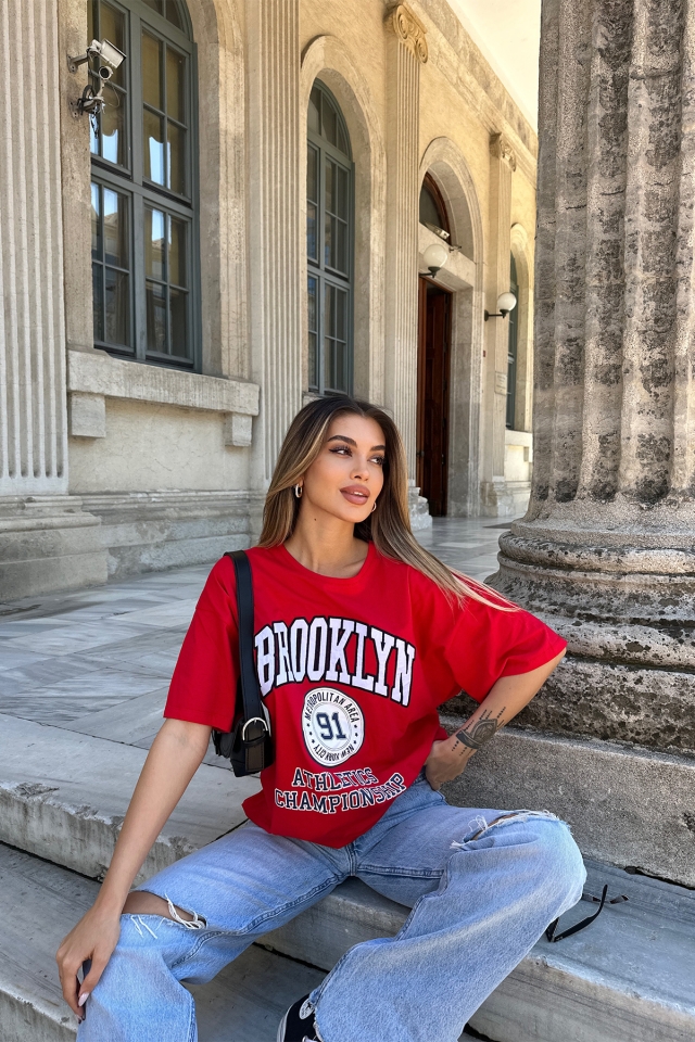  Red Brooklyn Letter Tshirt AATE5305 - 3