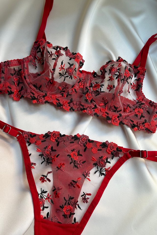 Red Flower Detail Underwear ATE-1678 - 1