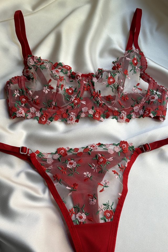 Red Flower Detail Underwear ATE-1681 - 1