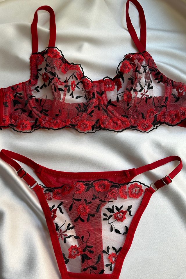 Red Flower Detail Underwear ATE-1825 - 1