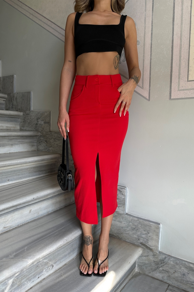 Red Front Slit Skirt ATE6321 - 2