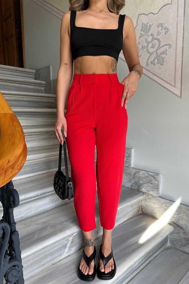 Red High Waist Mom Pants ATE6293 - 2