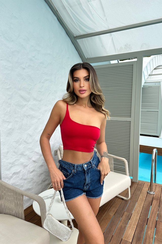 Red Strap Detail Crop Top ATE6972 - 3