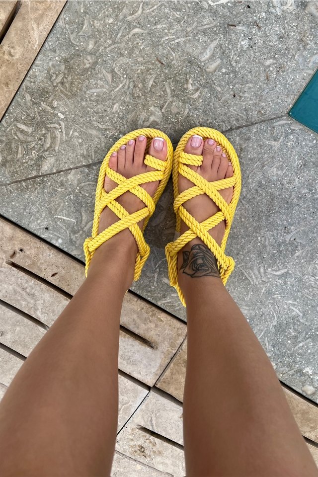 Sarı Hasır Sandalet ATE6371 - 3